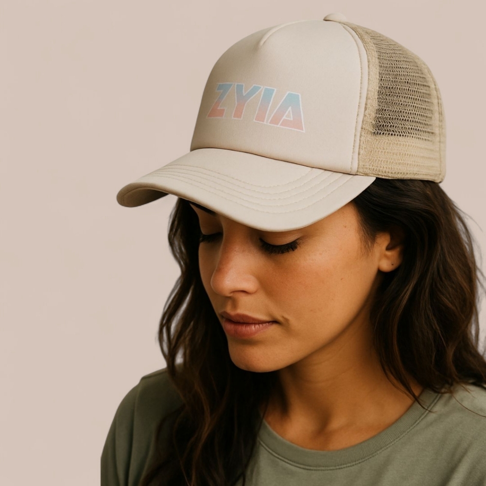 Zyia Pastel Gradient Logo‎ Foam Trucker Hat Gray Snapback NWT | Women